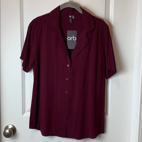 Wine short sleeve button up blouse - Picture 2 of 8